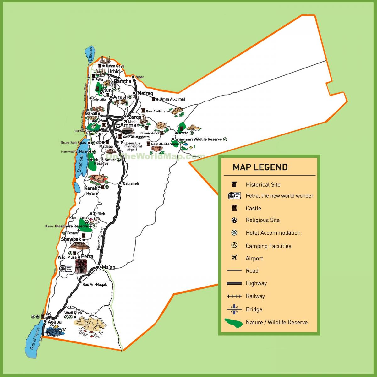 harta Jordan site-uri turistice