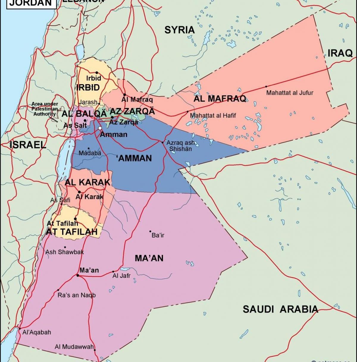 harta Jordan politice