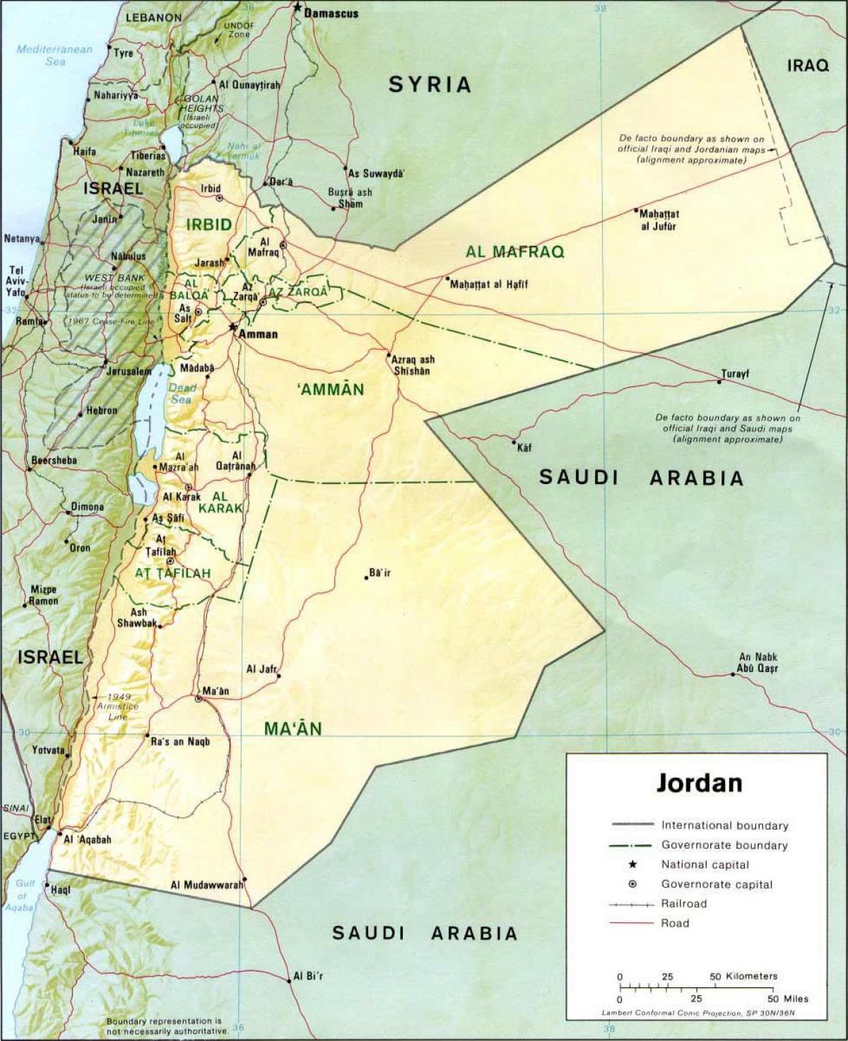 harta detaliată a Jordan