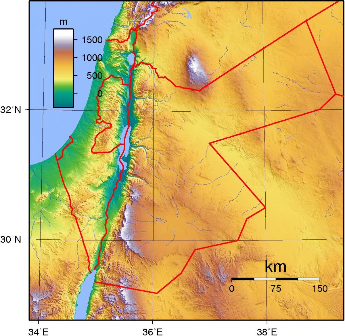 harta Jordan topografice
